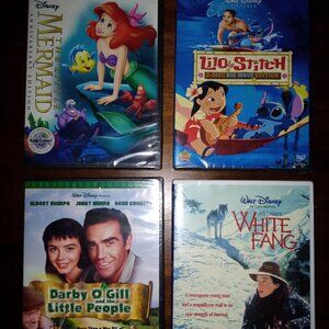 4 unopened Disney DVDs new movies Little Mermaid Lilo & Stitch White Fang Darby